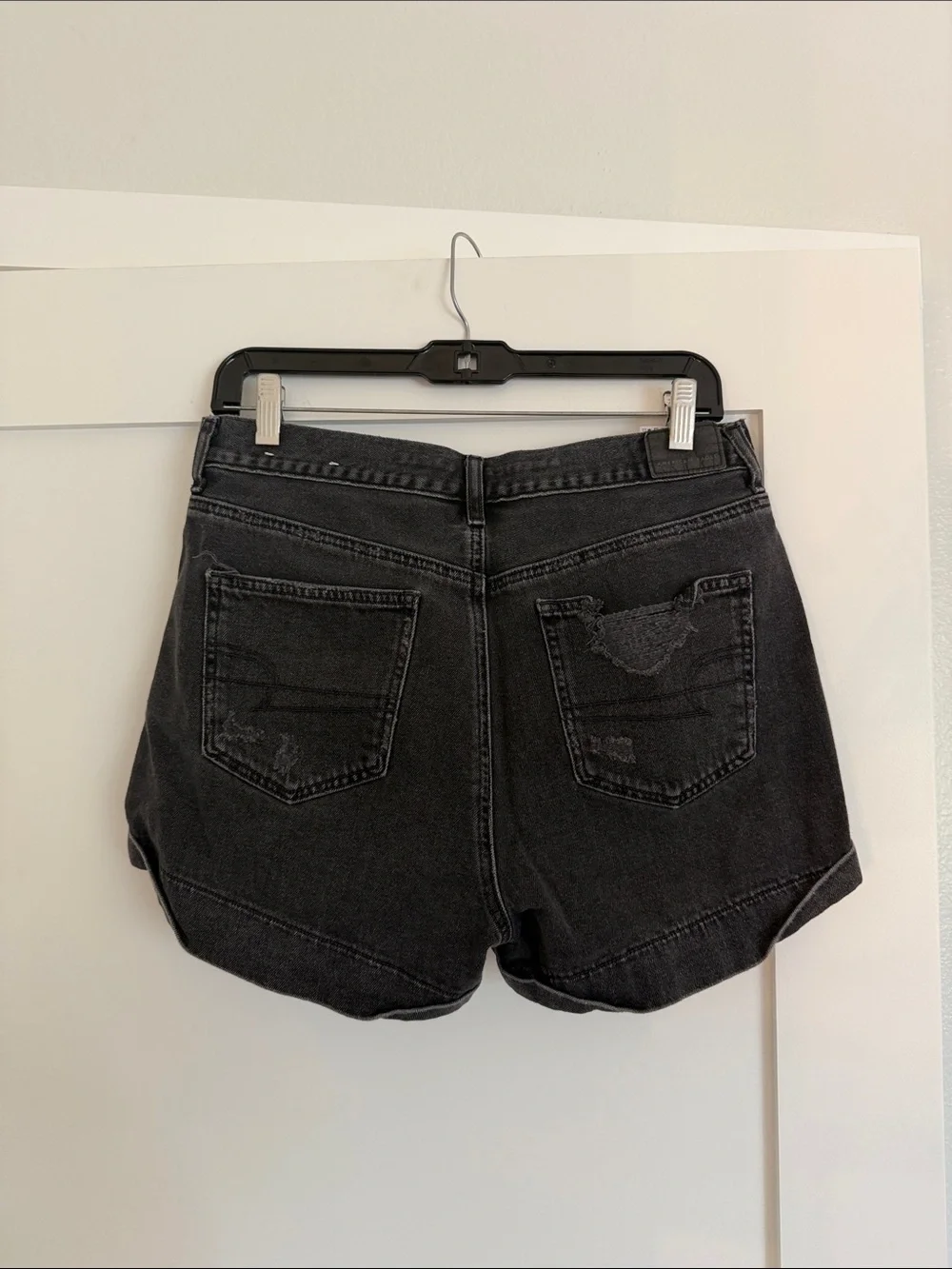 American Eagle Outfitters Black Distressed High-Rise Denim Shorts